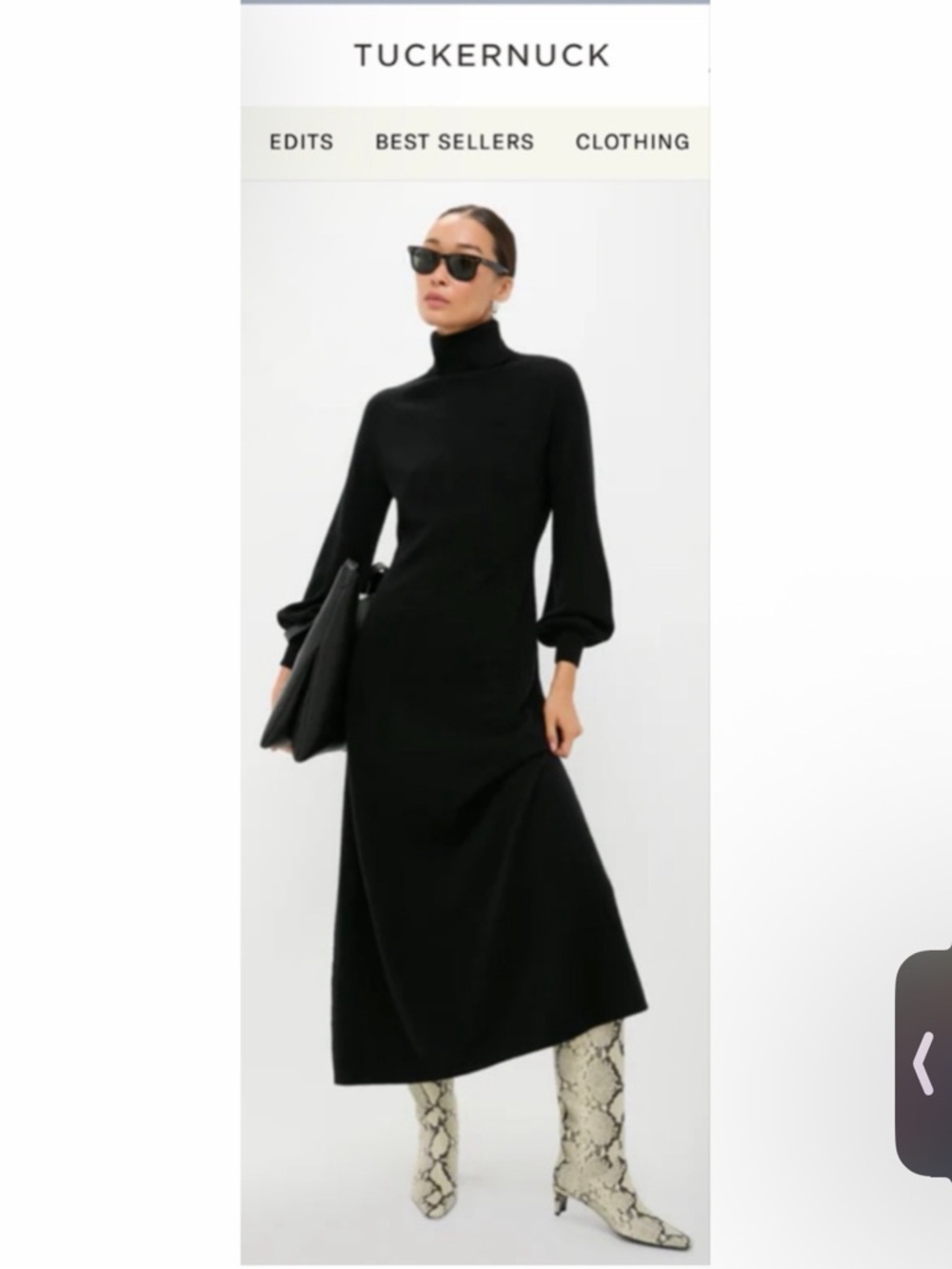 Tuckernuck Black Turtleneck Midi Dress with Balloon Sleeves 100% Cashmere NWT